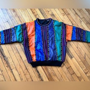 1990’s Leather coogi style knit color block sweater